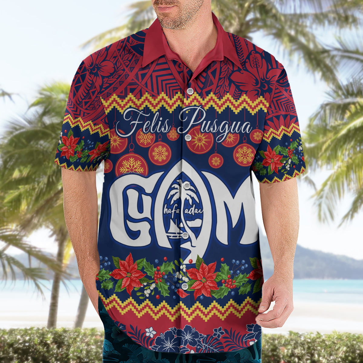 Personalised Guam Christmas Hawaiian Shirt Felis Pusgua Santa Beach Polynesian Pattern LT9 - Polynesian Pride