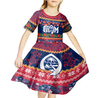 Personalised Guam Christmas Kid Short Sleeve Dress Felis Pusgua Santa Beach Polynesian Pattern LT9 - Polynesian Pride