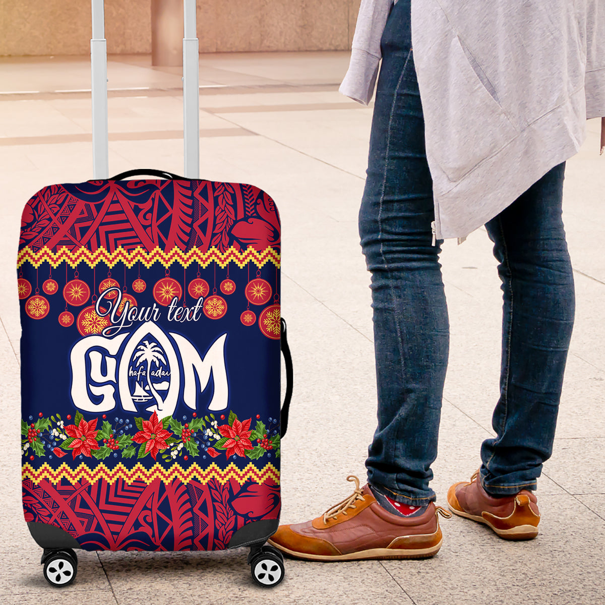Personalised Guam Christmas Luggage Cover Felis Pusgua Santa Beach Polynesian Pattern LT9 Blue - Polynesian Pride