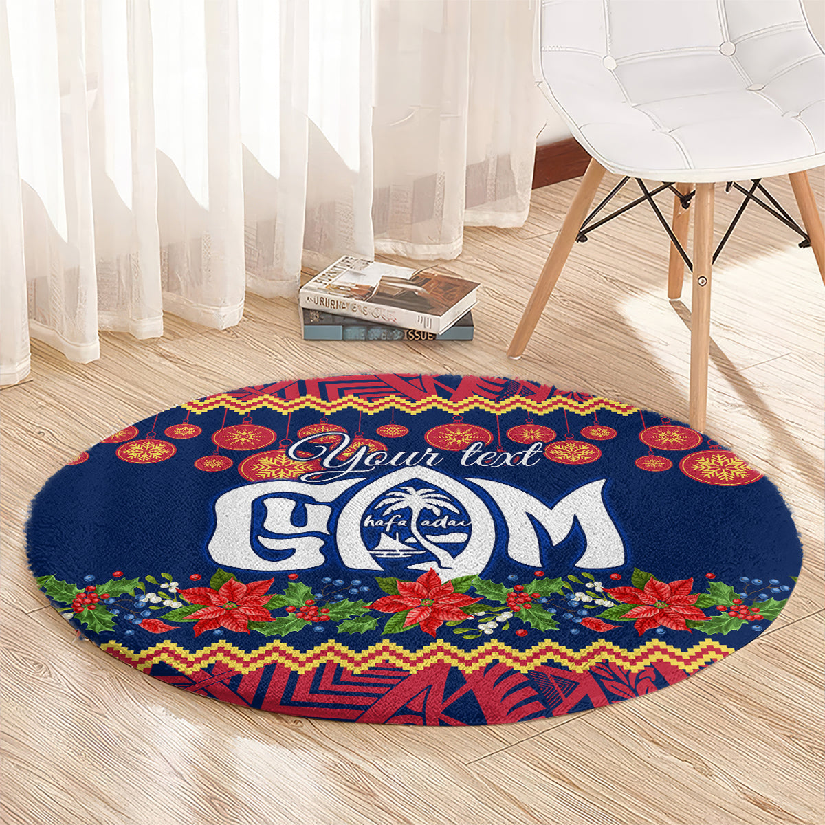 Personalised Guam Christmas Round Carpet Felis Pusgua Santa Beach Polynesian Pattern LT9 - Polynesian Pride