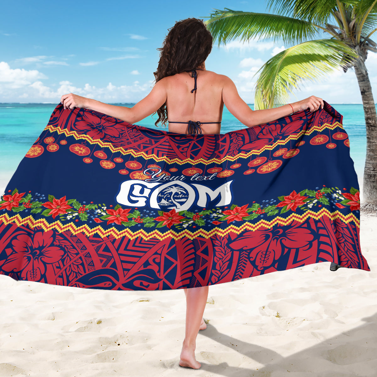Personalised Guam Christmas Sarong Felis Pusgua Santa Beach Polynesian Pattern LT9 - Polynesian Pride