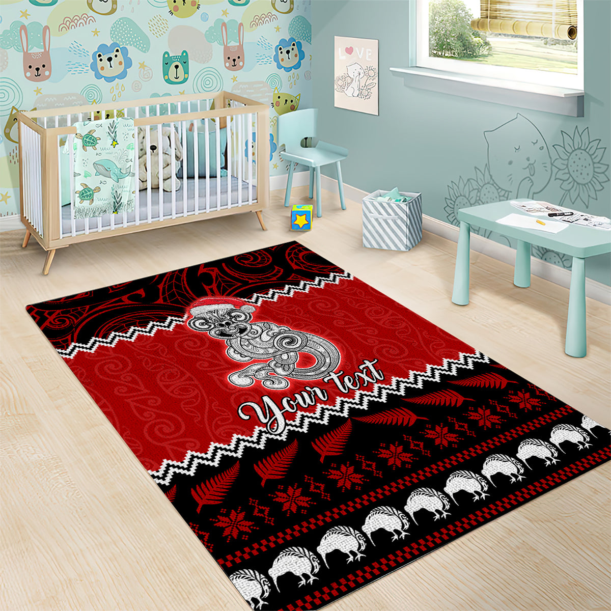 Personalised New Zealand Christmas Area Rug Maori Tiki Meri Kirihimete LT9 - Polynesian Pride