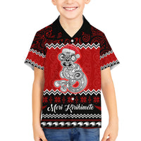 Personalised New Zealand Christmas Family Matching Short Sleeve Bodycon Dress and Hawaiian Shirt Maori Tiki Meri Kirihimete LT9 Son's Shirt Red - Polynesian Pride