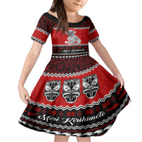 Personalised New Zealand Christmas Family Matching Tank Maxi Dress and Hawaiian Shirt Maori Tiki Meri Kirihimete LT9 Daughter's Dress Red - Polynesian Pride