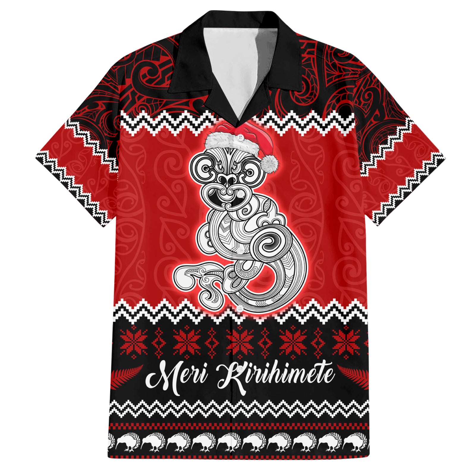 Personalised New Zealand Christmas Hawaiian Shirt Maori Tiki Meri Kirihimete LT9 Red - Polynesian Pride