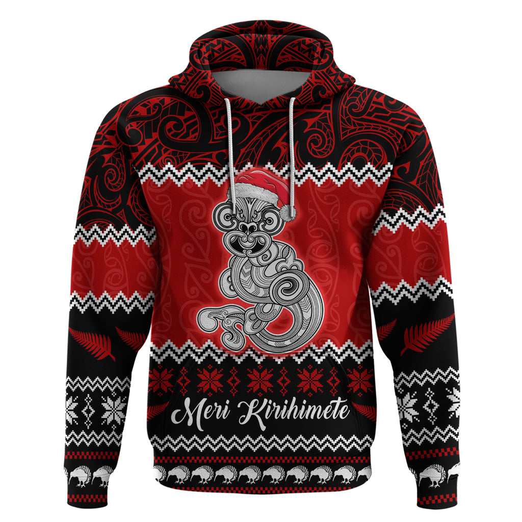 Personalised New Zealand Christmas Hoodie Maori Tiki Meri Kirihimete LT9 Red - Polynesian Pride