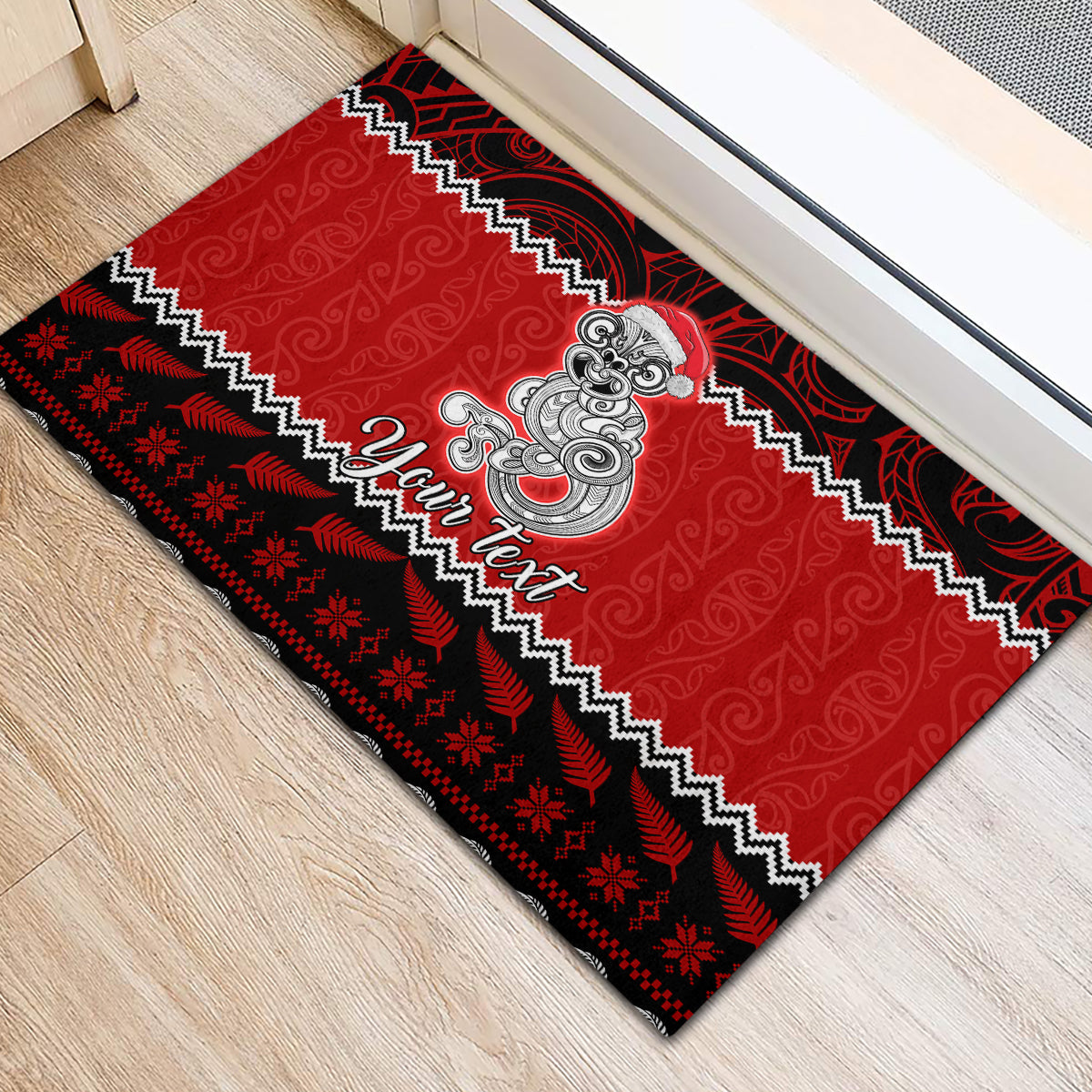 Personalised New Zealand Christmas Rubber Doormat Maori Tiki Meri Kirihimete LT9 - Polynesian Pride