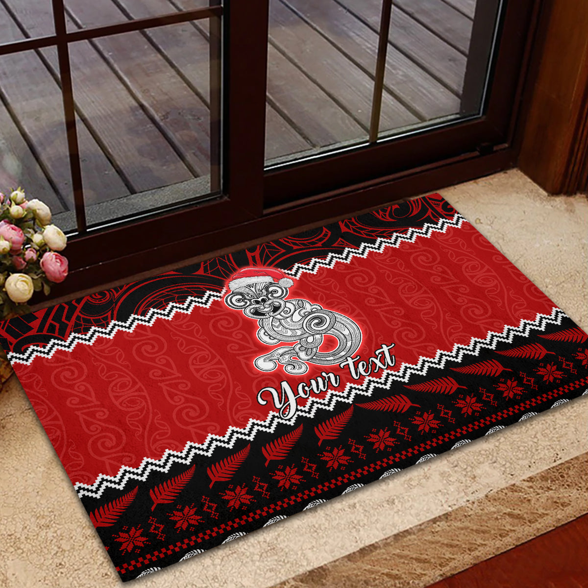 Personalised New Zealand Christmas Rubber Doormat Maori Tiki Meri Kirihimete LT9 - Polynesian Pride