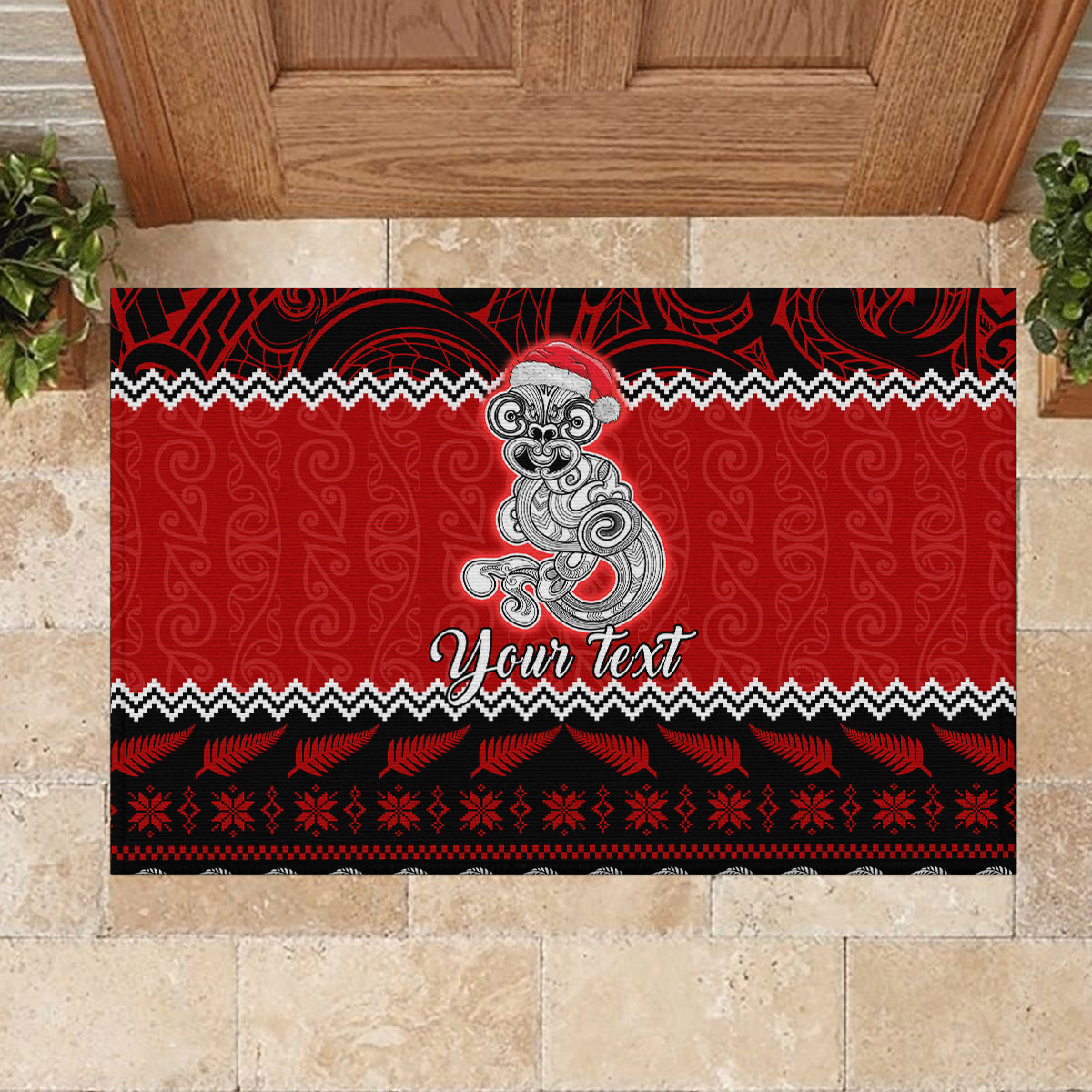 Personalised New Zealand Christmas Rubber Doormat Maori Tiki Meri Kirihimete LT9 - Polynesian Pride