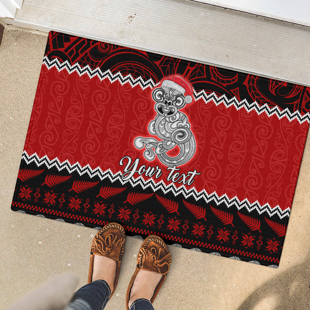 Personalised New Zealand Christmas Rubber Doormat Maori Tiki Meri Kirihimete LT9 - Polynesian Pride
