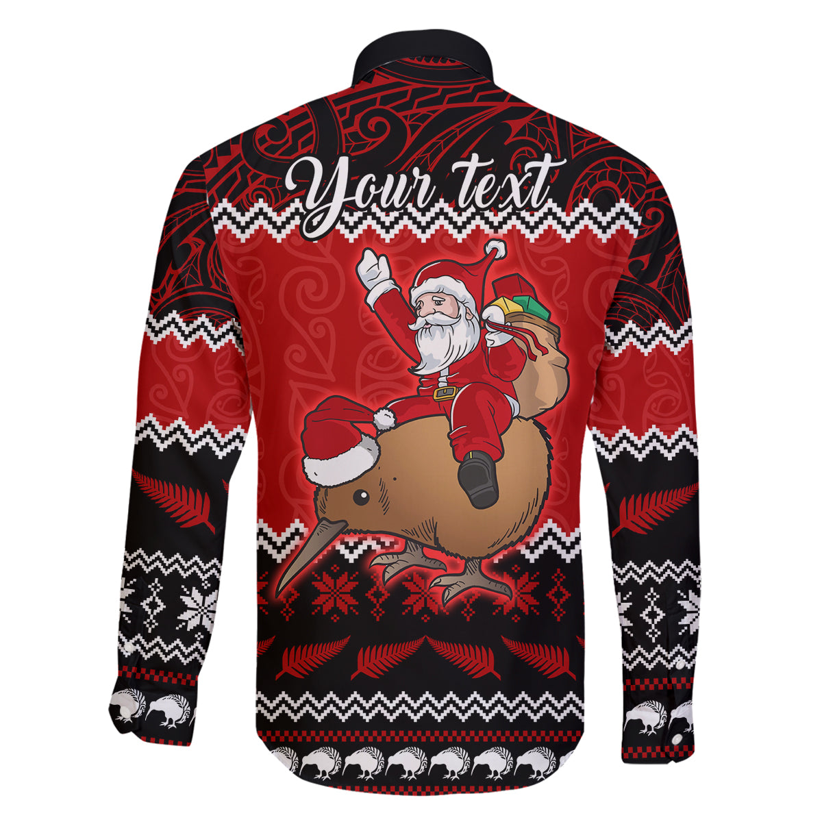 Personalised New Zealand Christmas Family Matching Off Shoulder Long Sleeve Dress and Hawaiian Shirt Kiwi Santa Claus Maori Meri Kirihimete LT9 - Polynesian Pride