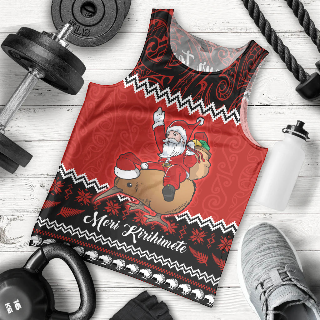 Personalised New Zealand Christmas Men Tank Top Kiwi Santa Claus Maori Meri Kirihimete LT9 - Polynesian Pride