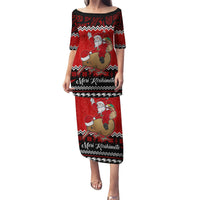 Personalised New Zealand Christmas Puletasi Kiwi Santa Claus Maori Meri Kirihimete LT9 Long Dress Red - Polynesian Pride