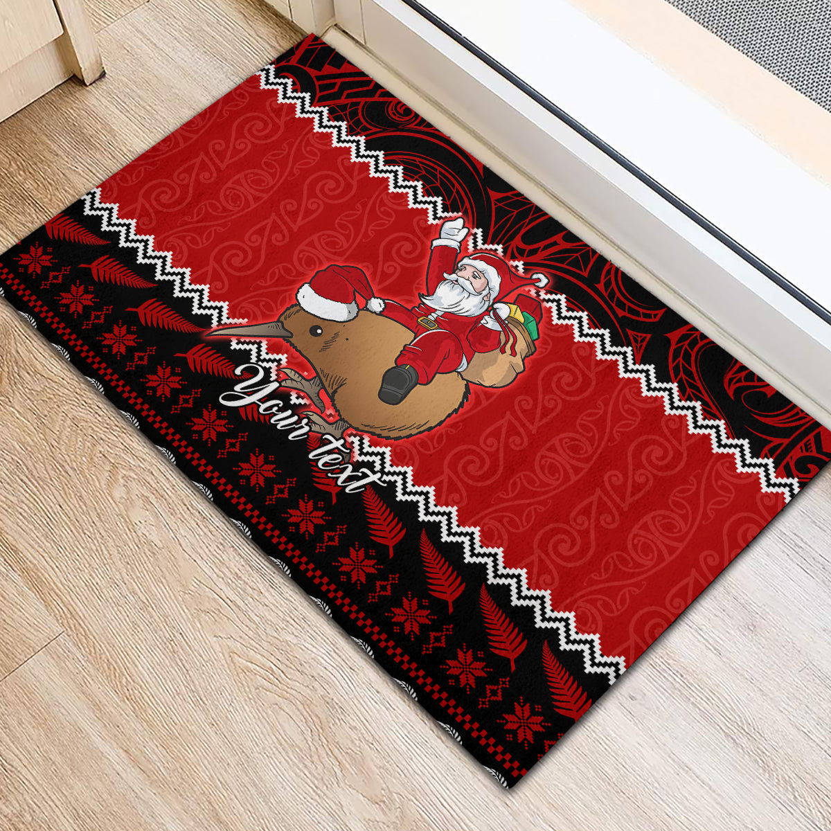 Personalised New Zealand Christmas Rubber Doormat Kiwi Santa Claus Maori Meri Kirihimete LT9 - Polynesian Pride