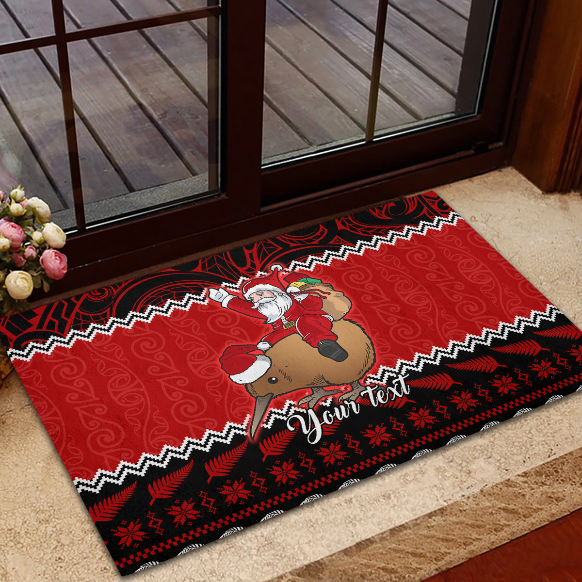 Personalised New Zealand Christmas Rubber Doormat Kiwi Santa Claus Maori Meri Kirihimete LT9 - Polynesian Pride