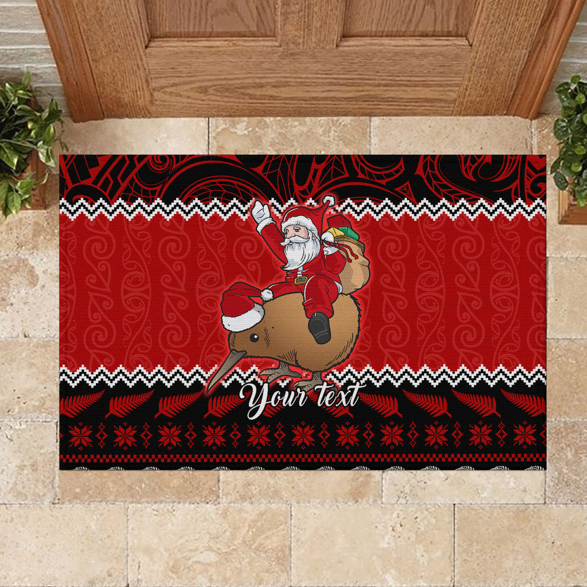Personalised New Zealand Christmas Rubber Doormat Kiwi Santa Claus Maori Meri Kirihimete LT9 - Polynesian Pride