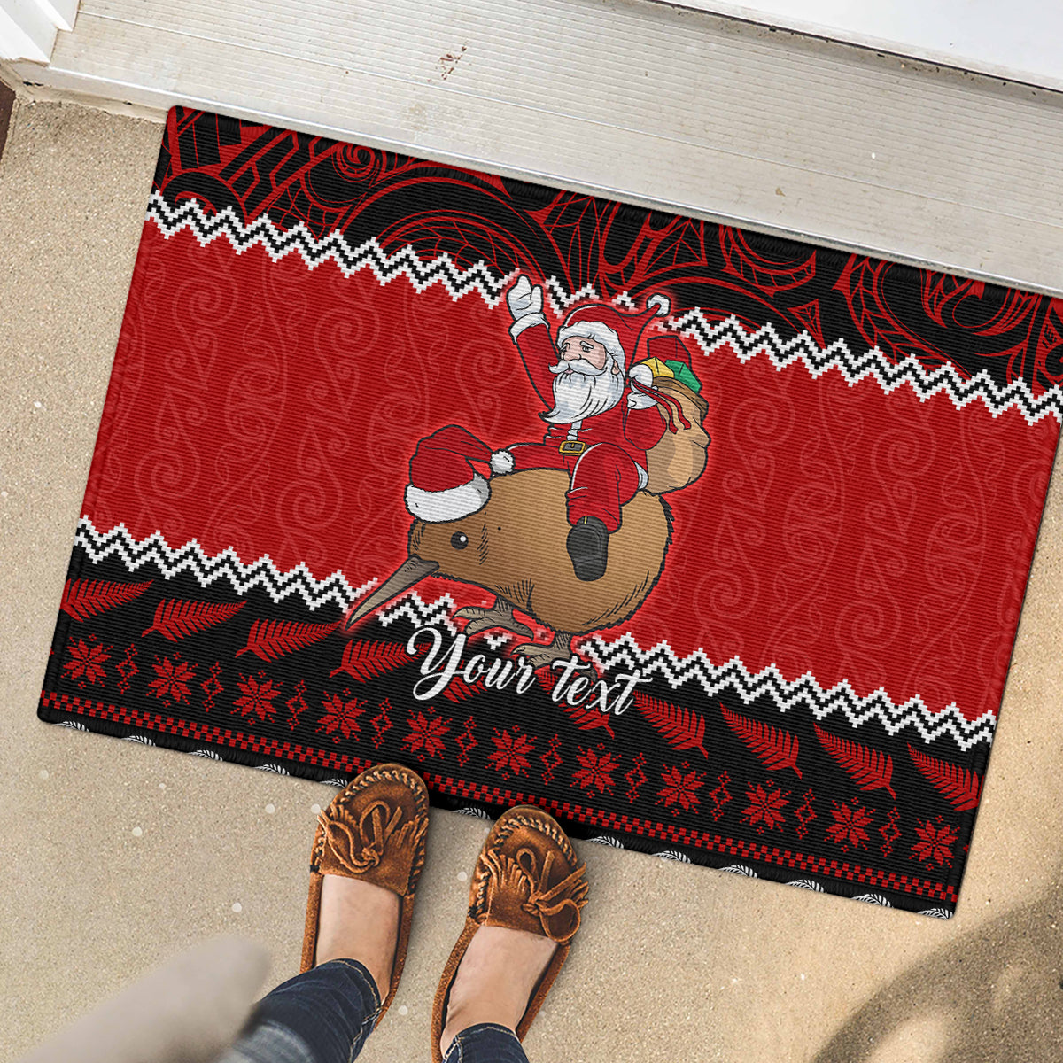 Personalised New Zealand Christmas Rubber Doormat Kiwi Santa Claus Maori Meri Kirihimete LT9 - Polynesian Pride