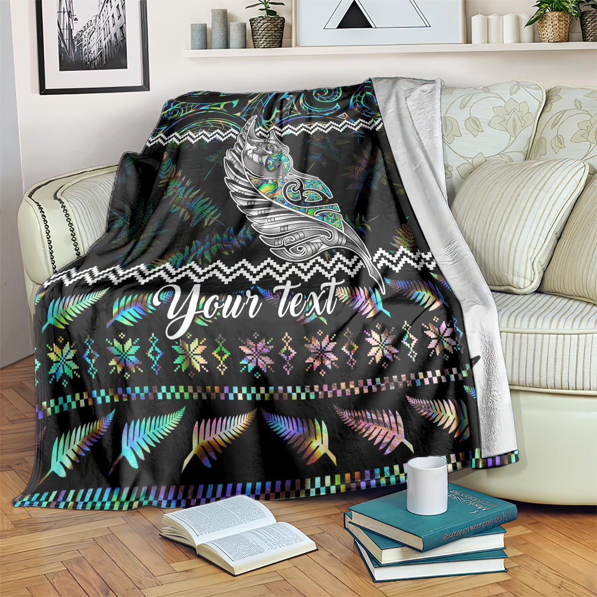 Personalised New Zealand Christmas Blanket Maori Fern Manaia Meri Kirihimete with Papaua Shell LT9 - Polynesian Pride