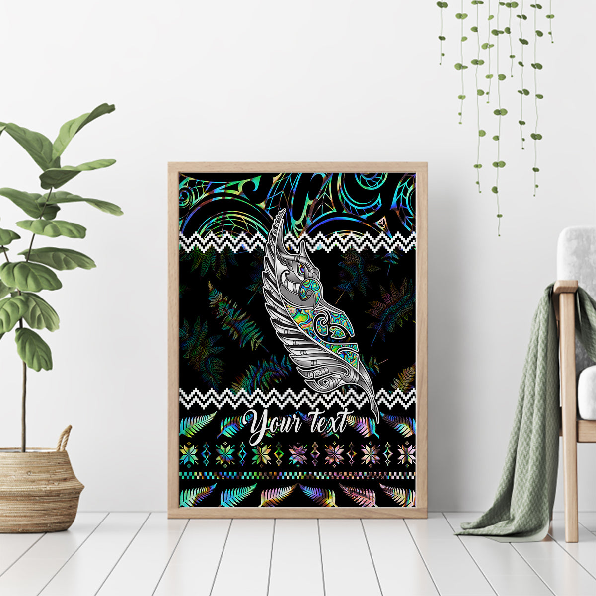 Personalised New Zealand Christmas Canvas Wall Art Maori Fern Manaia Meri Kirihimete with Papaua Shell LT9 - Polynesian Pride