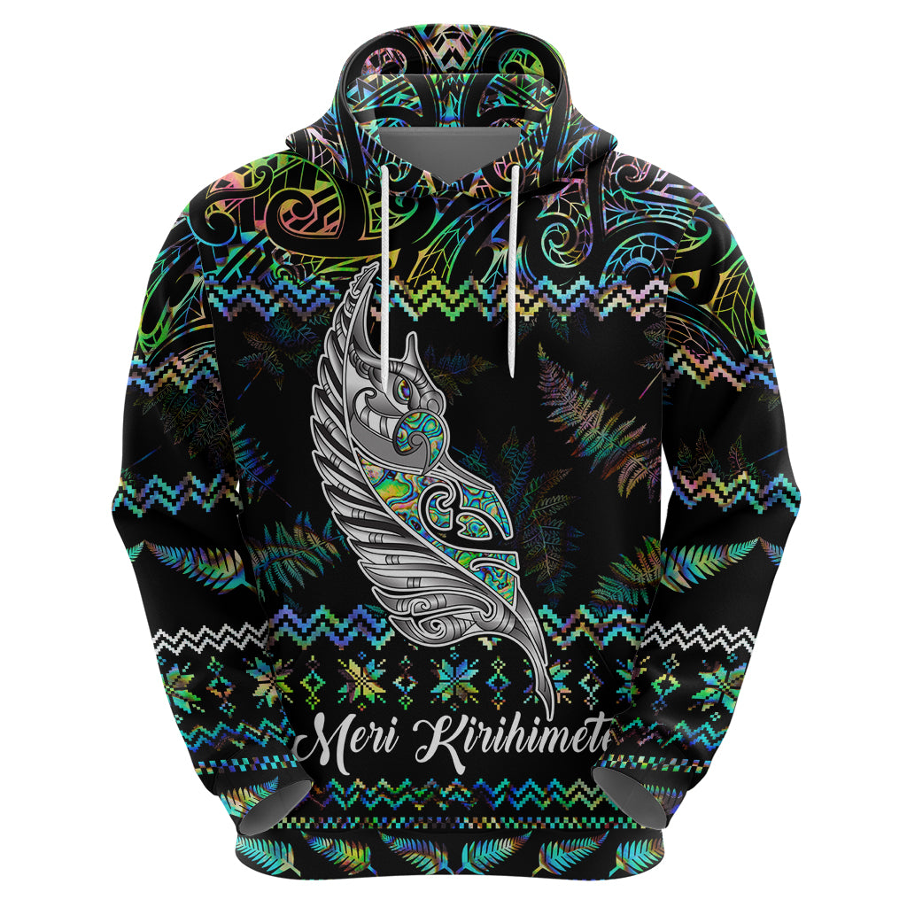 Personalised New Zealand Christmas Hoodie Maori Fern Manaia Meri Kirihimete with Papaua Shell LT9 - Polynesian Pride