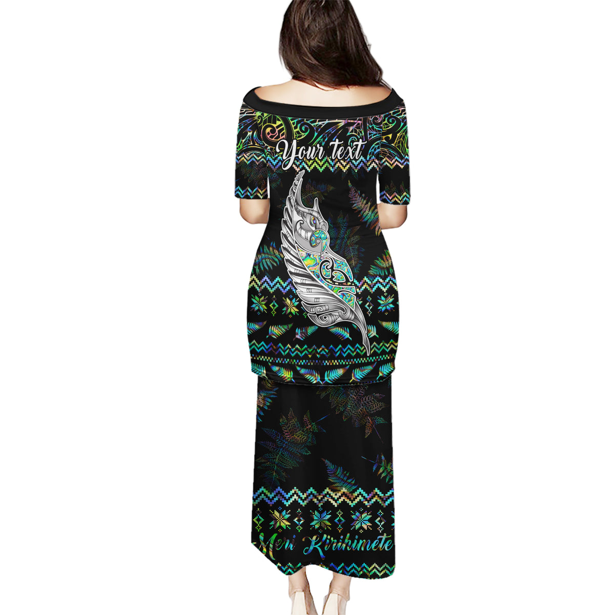 Personalised New Zealand Christmas Puletasi Maori Fern Manaia Meri Kirihimete with Papaua Shell LT9 - Polynesian Pride