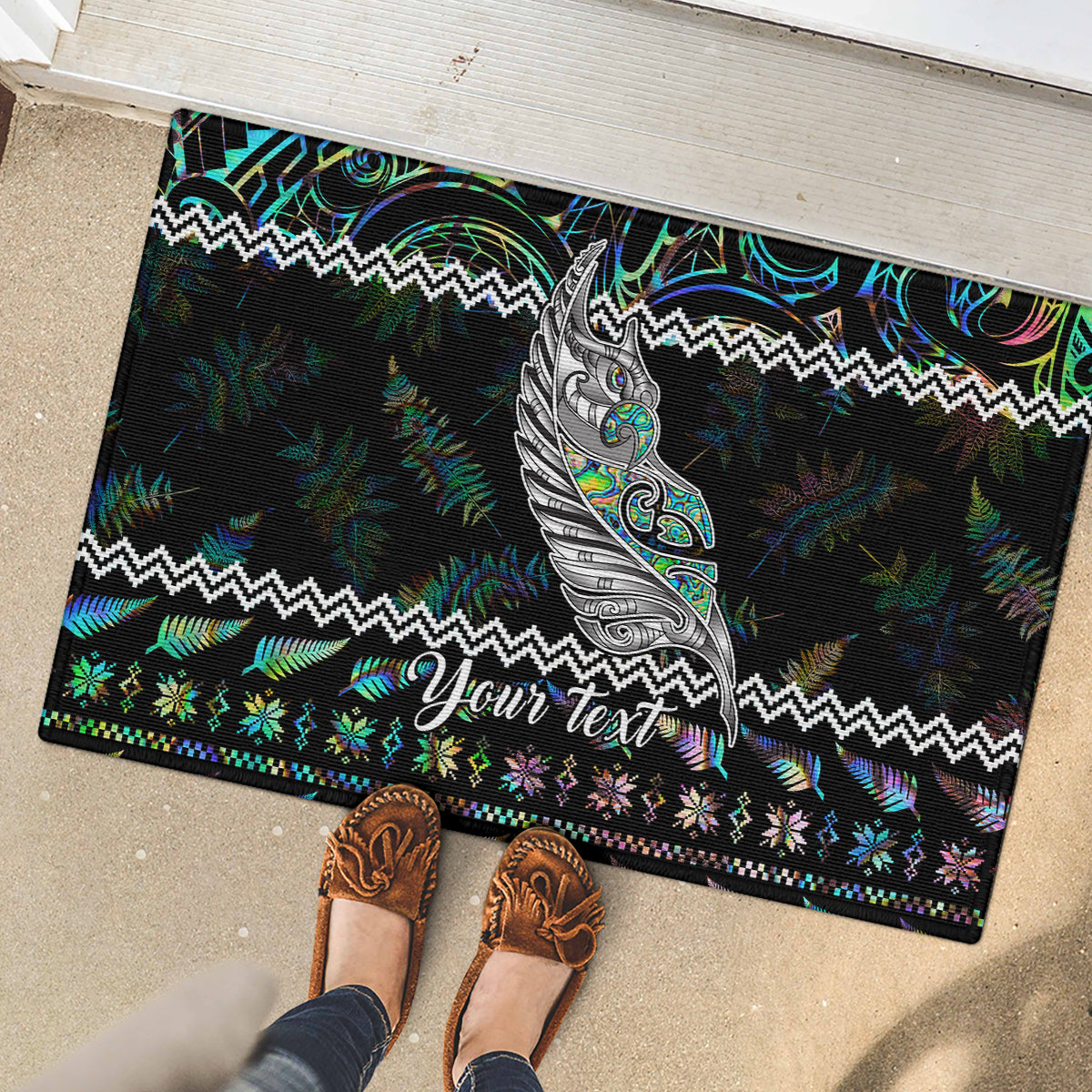 Personalised New Zealand Christmas Rubber Doormat Maori Fern Manaia Meri Kirihimete with Papaua Shell LT9 - Polynesian Pride