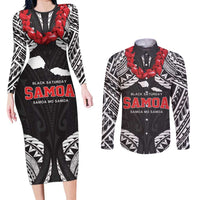Samoa Black Saturday Couples Matching Long Sleeve Bodycon Dress and Long Sleeve Button Shirt Samoa mo Samoa with Black Ula Fala