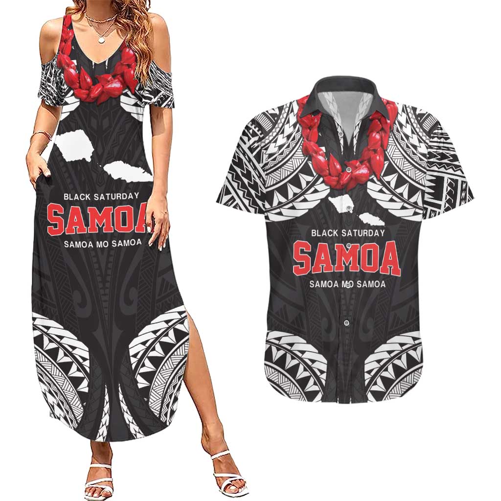 Samoa Black Saturday Couples Matching Summer Maxi Dress and Hawaiian Shirt Samoa mo Samoa with Black Ula Fala