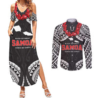 Samoa Black Saturday Couples Matching Summer Maxi Dress and Long Sleeve Button Shirt Samoa mo Samoa with Black Ula Fala