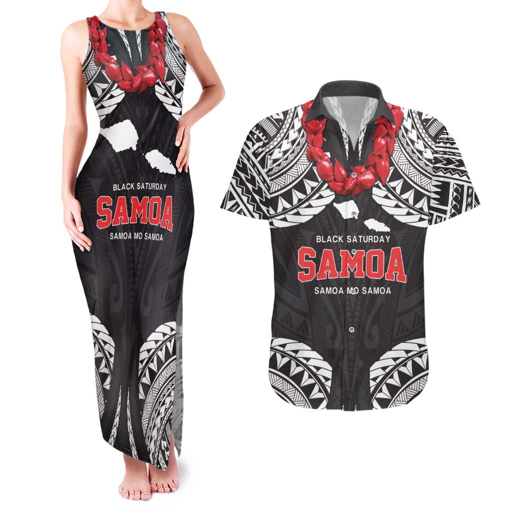 Samoa Black Saturday Couples Matching Tank Maxi Dress and Hawaiian Shirt Samoa mo Samoa with Black Ula Fala