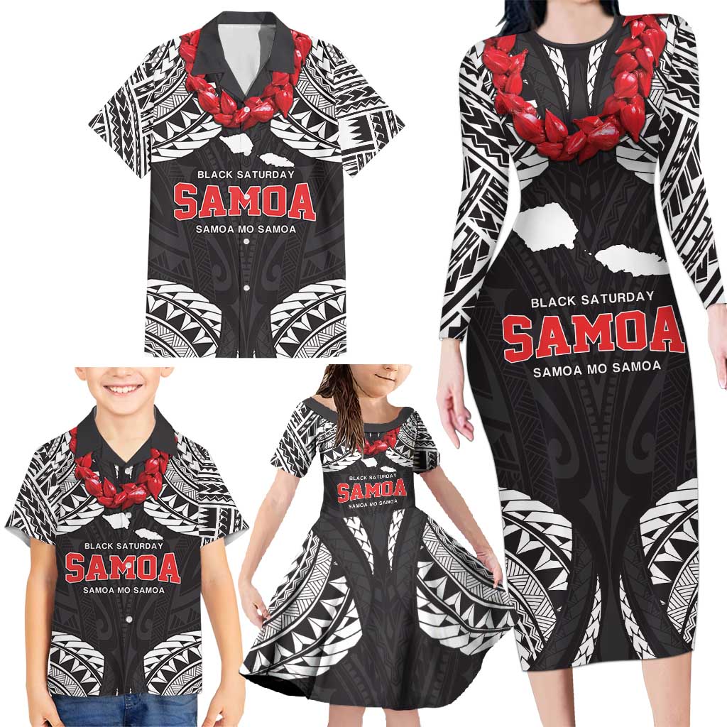 Samoa Black Saturday Family Matching Long Sleeve Bodycon Dress and Hawaiian Shirt Samoa mo Samoa with Black Ula Fala