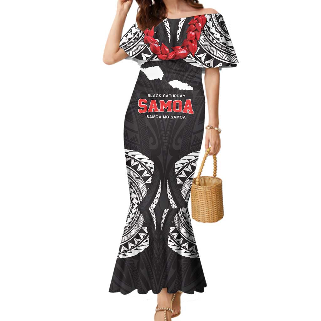 Samoa Black Saturday Family Matching Mermaid Dress and Hawaiian Shirt Samoa mo Samoa with Black Ula Fala