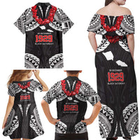 Samoa Black Saturday Family Matching Off Shoulder Maxi Dress and Hawaiian Shirt Samoa mo Samoa with Black Ula Fala