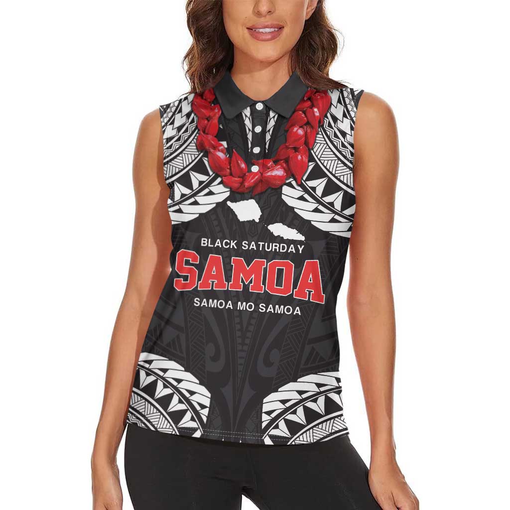 Samoa Black Saturday Women Sleeveless Polo Shirt Samoa mo Samoa with Black Ula Fala