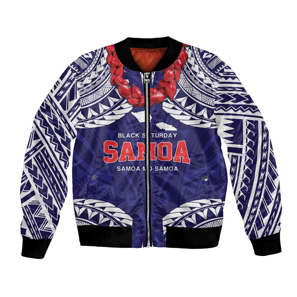 Samoa Black Saturday Bomber Jacket Samoa mo Samoa with Blue Ula Fala