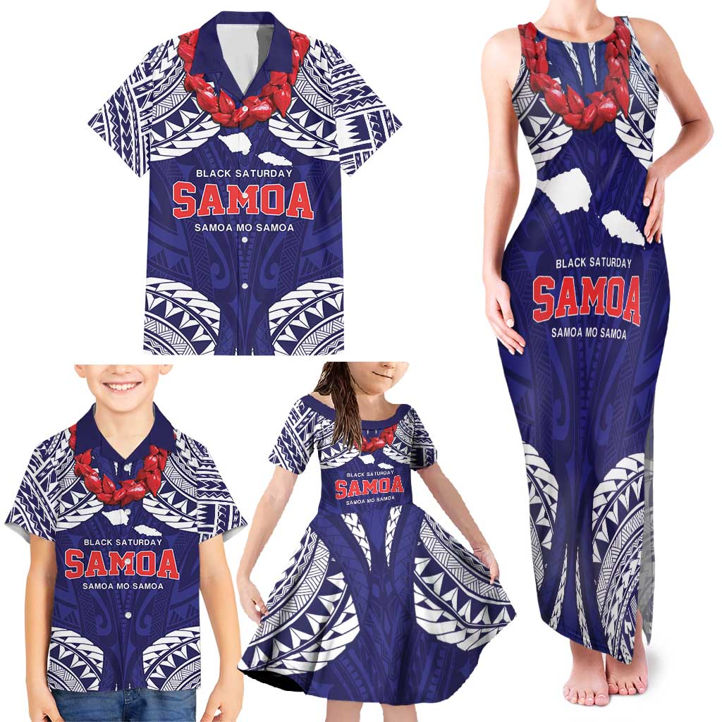 Samoa Black Saturday Family Matching Tank Maxi Dress and Hawaiian Shirt Samoa mo Samoa with Blue Ula Fala