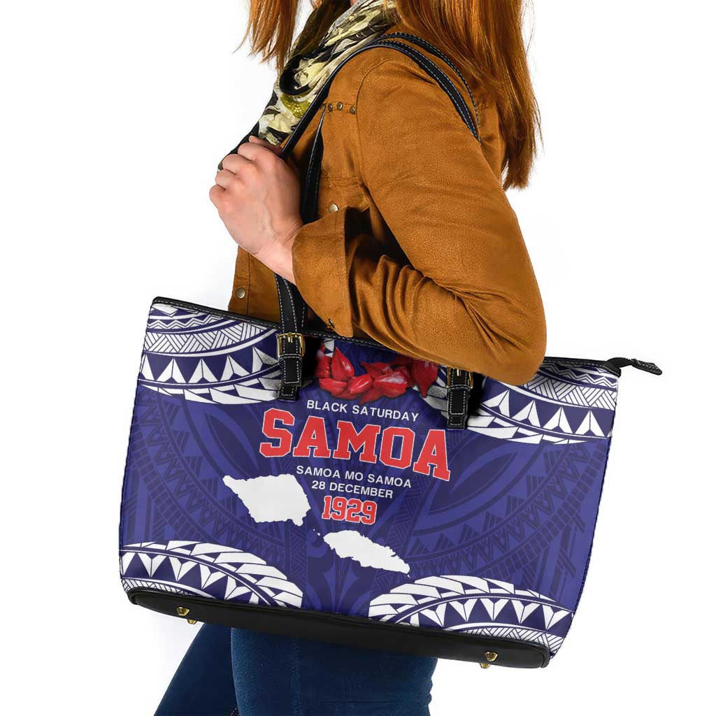 Samoa Black Saturday Leather Tote Bag Samoa mo Samoa with Blue Ula Fala