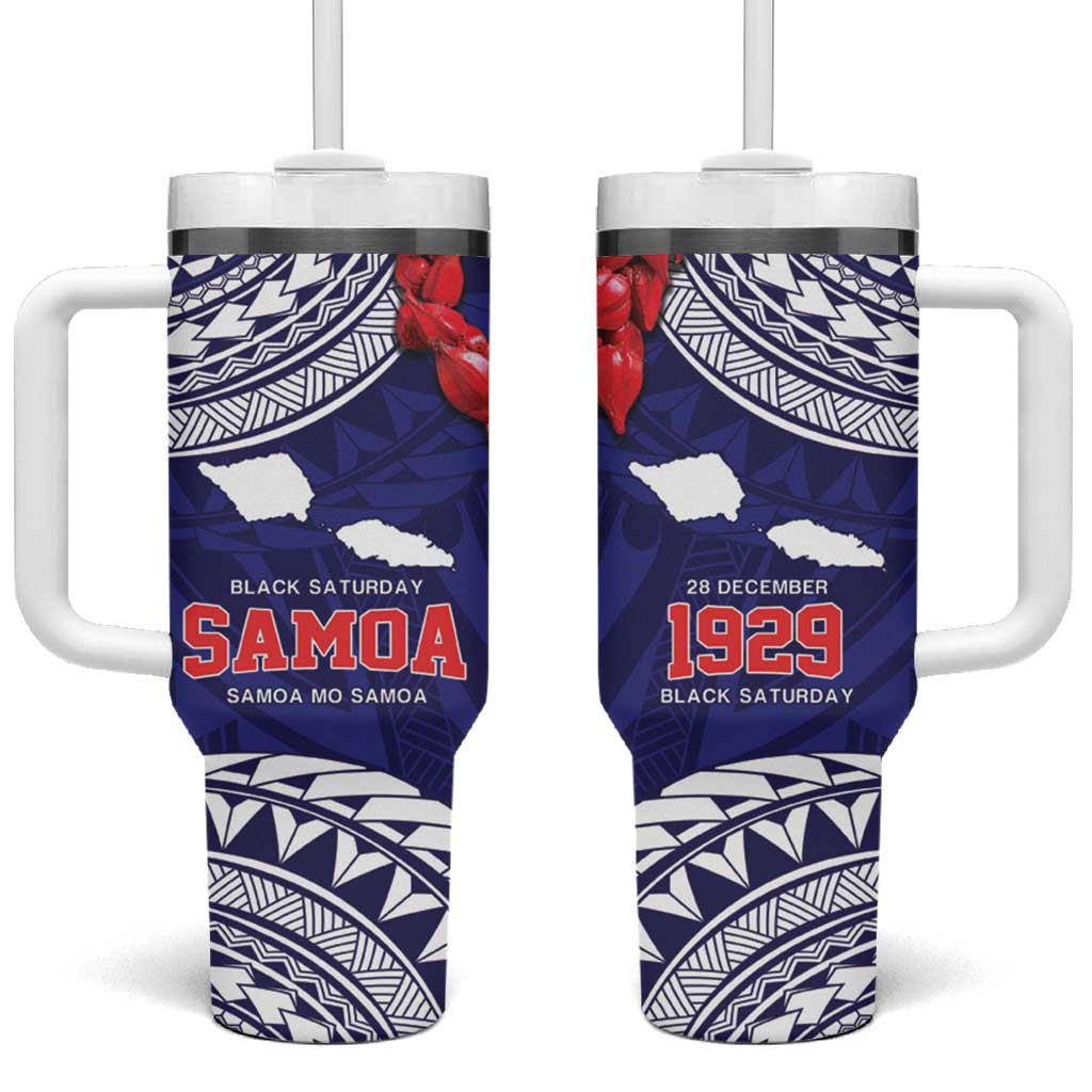 Samoa Black Saturday Tumbler With Handle Samoa mo Samoa with Blue Ula Fala LT9 One Size: 40 oz Blue - Polynesian Pride