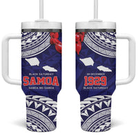 Samoa Black Saturday Tumbler With Handle Samoa mo Samoa with Blue Ula Fala LT9 One Size: 40 oz Blue - Polynesian Pride