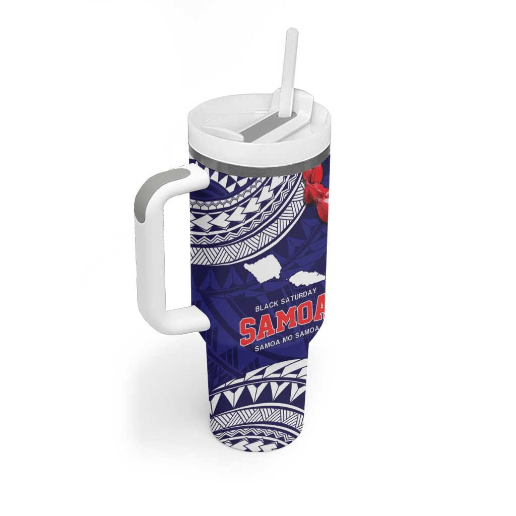 Samoa Black Saturday Tumbler With Handle Samoa mo Samoa with Blue Ula Fala LT9 - Polynesian Pride