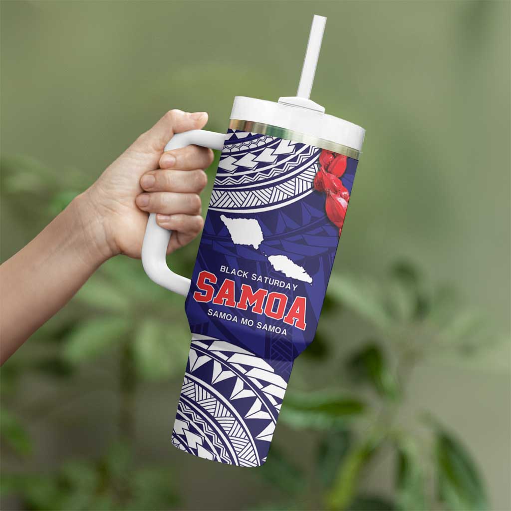 Samoa Black Saturday Tumbler With Handle Samoa mo Samoa with Blue Ula Fala LT9 - Polynesian Pride