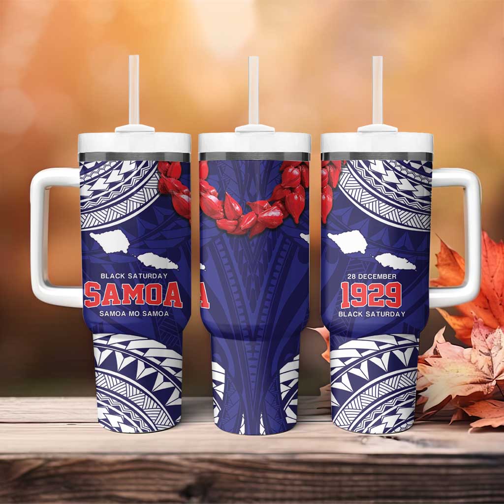 Samoa Black Saturday Tumbler With Handle Samoa mo Samoa with Blue Ula Fala LT9 - Polynesian Pride