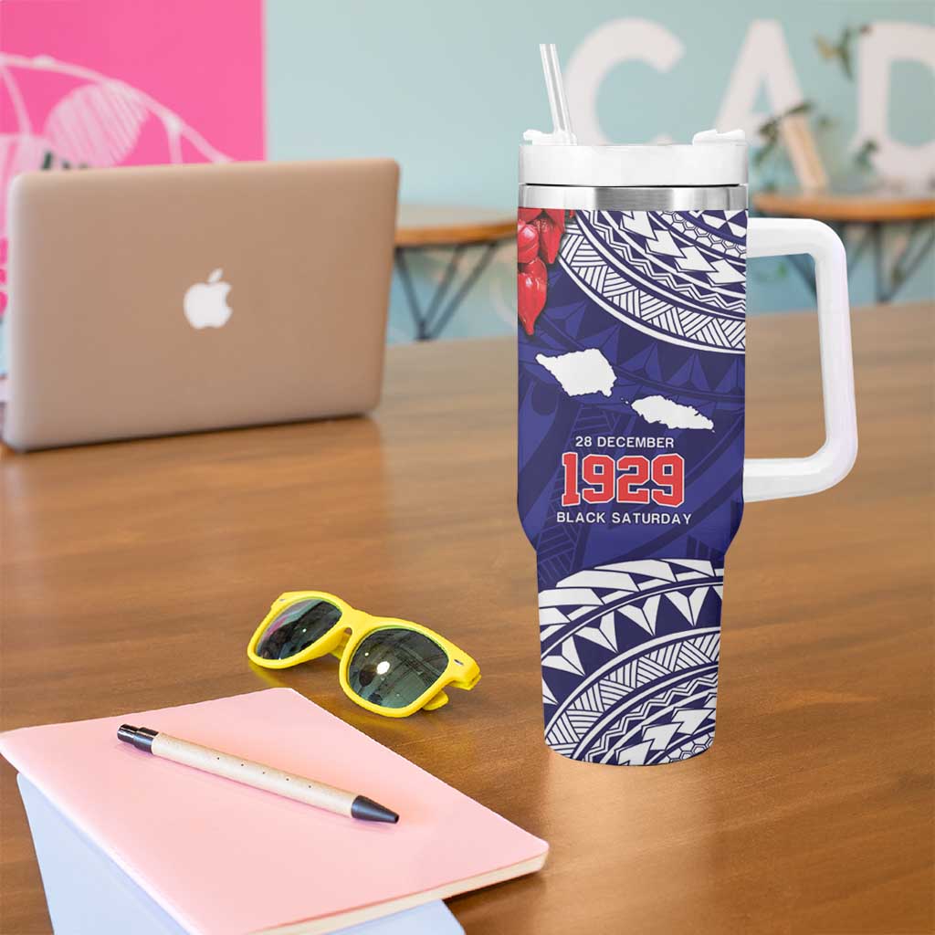 Samoa Black Saturday Tumbler With Handle Samoa mo Samoa with Blue Ula Fala LT9 - Polynesian Pride