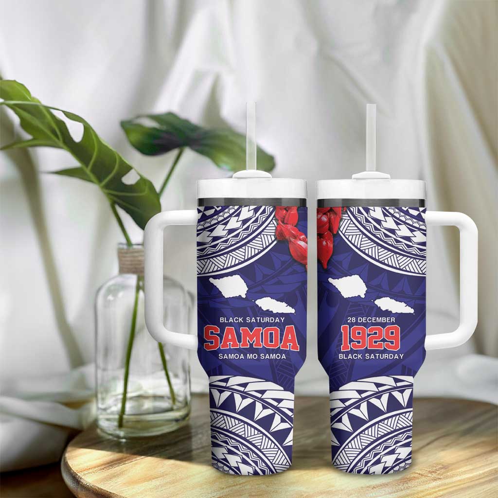 Samoa Black Saturday Tumbler With Handle Samoa mo Samoa with Blue Ula Fala LT9 - Polynesian Pride