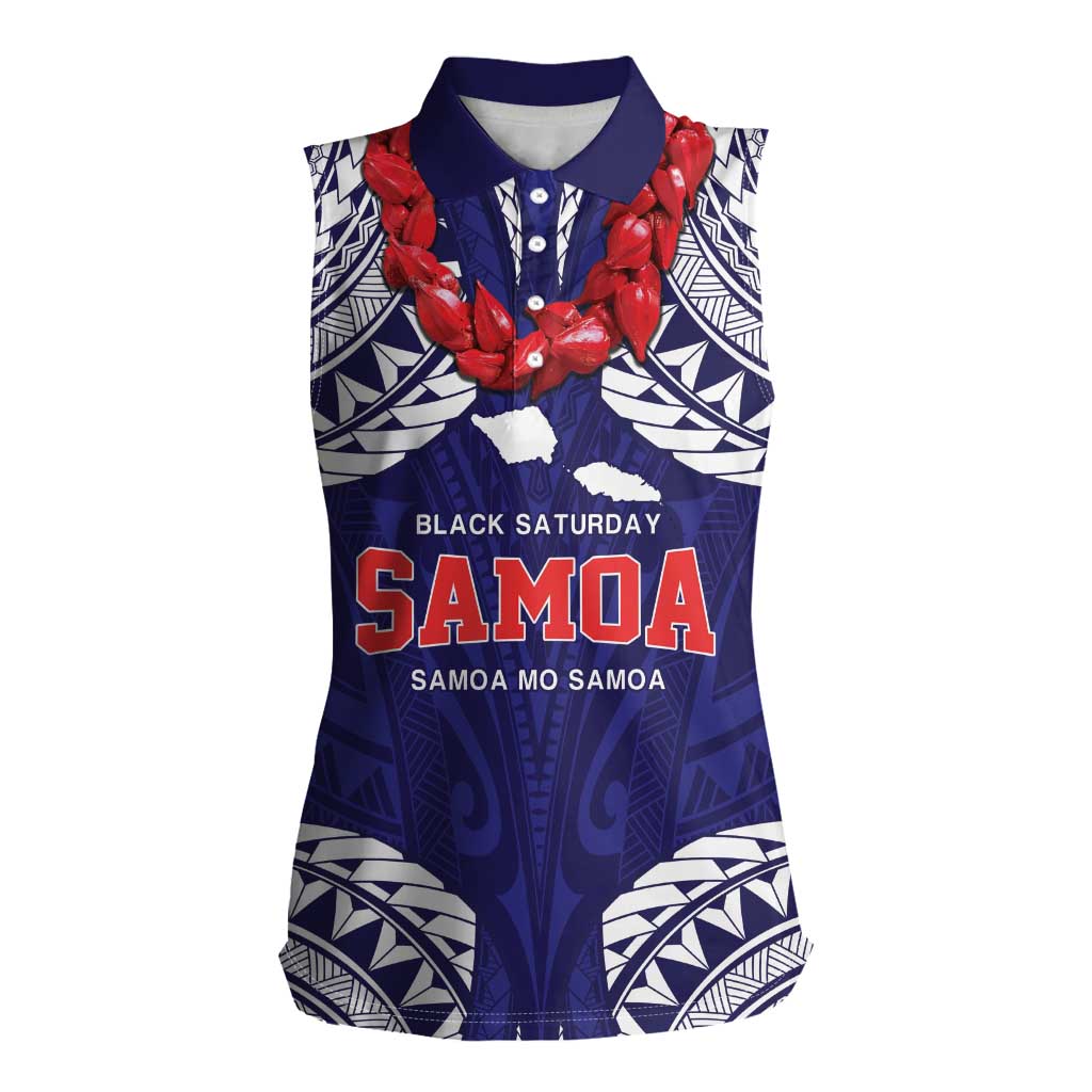Samoa Black Saturday Women Sleeveless Polo Shirt Samoa mo Samoa with Blue Ula Fala