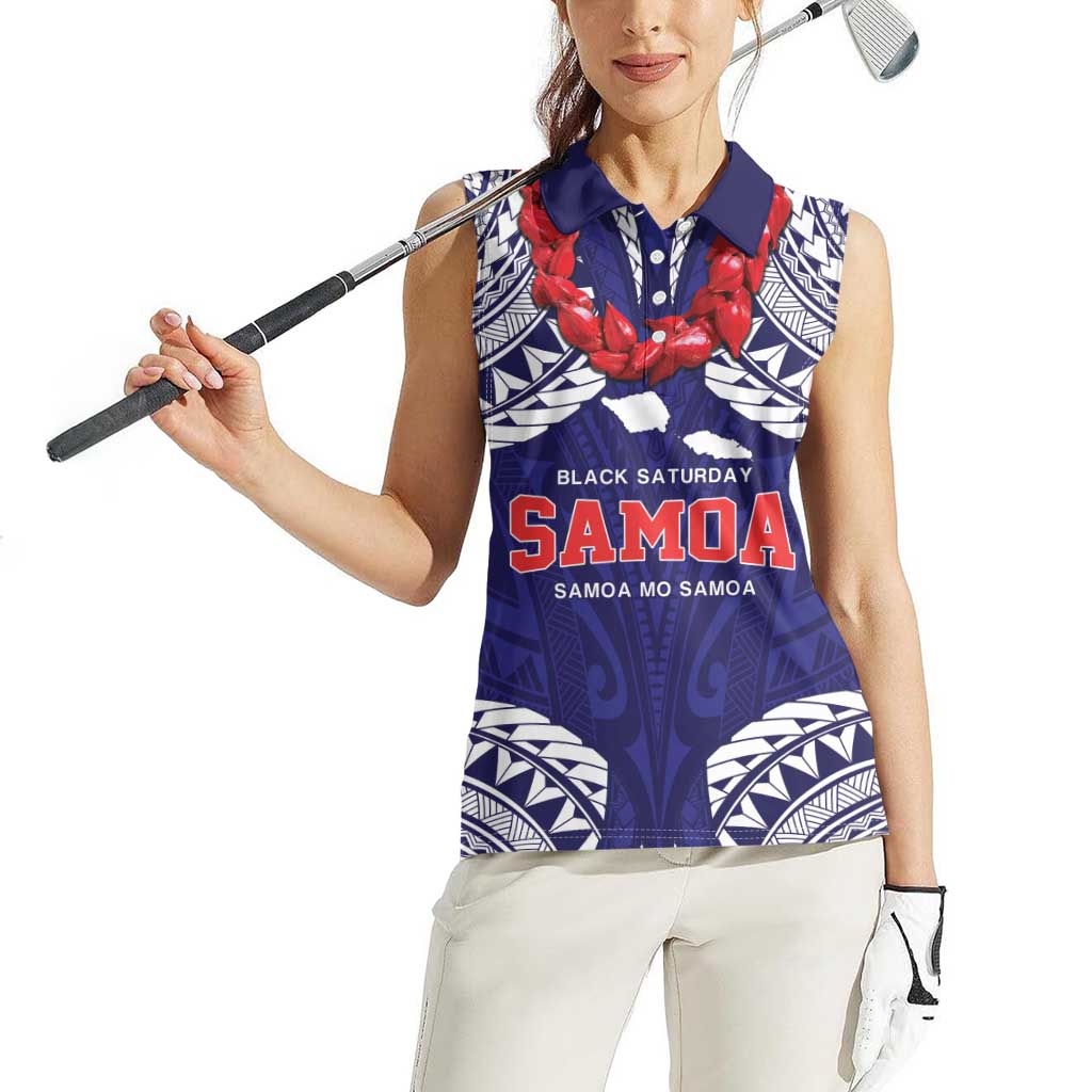 Samoa Black Saturday Women Sleeveless Polo Shirt Samoa mo Samoa with Blue Ula Fala