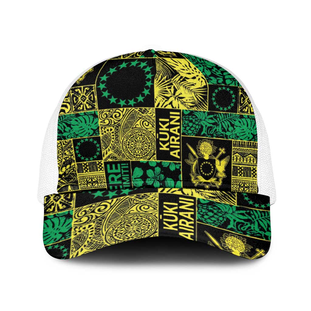 Cook Islands Mere Kiritimiti Baseball Net Cap Pacific Patchwork Xmas Vibes - Polynesian Pride