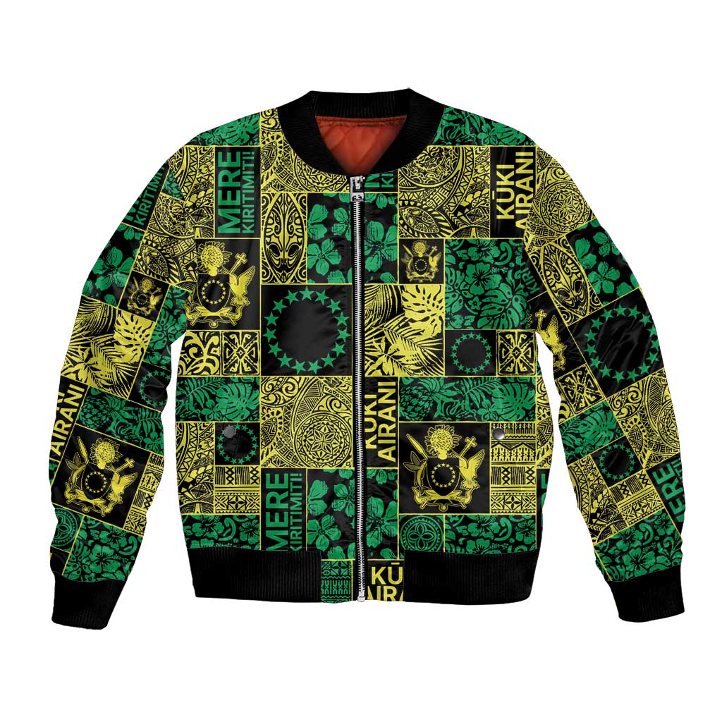 Cook Islands Mere Kiritimiti Bomber Jacket Pacific Patchwork Xmas Vibes - Polynesian Pride