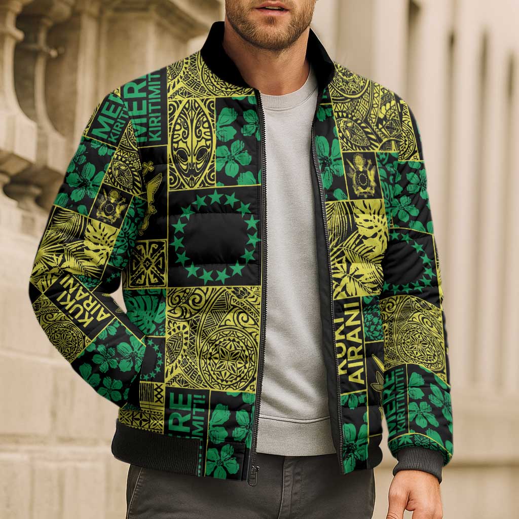 Cook Islands Mere Kiritimiti Bomber Puffer Jacket Pacific Patchwork Xmas Vibes - Polynesian Pride