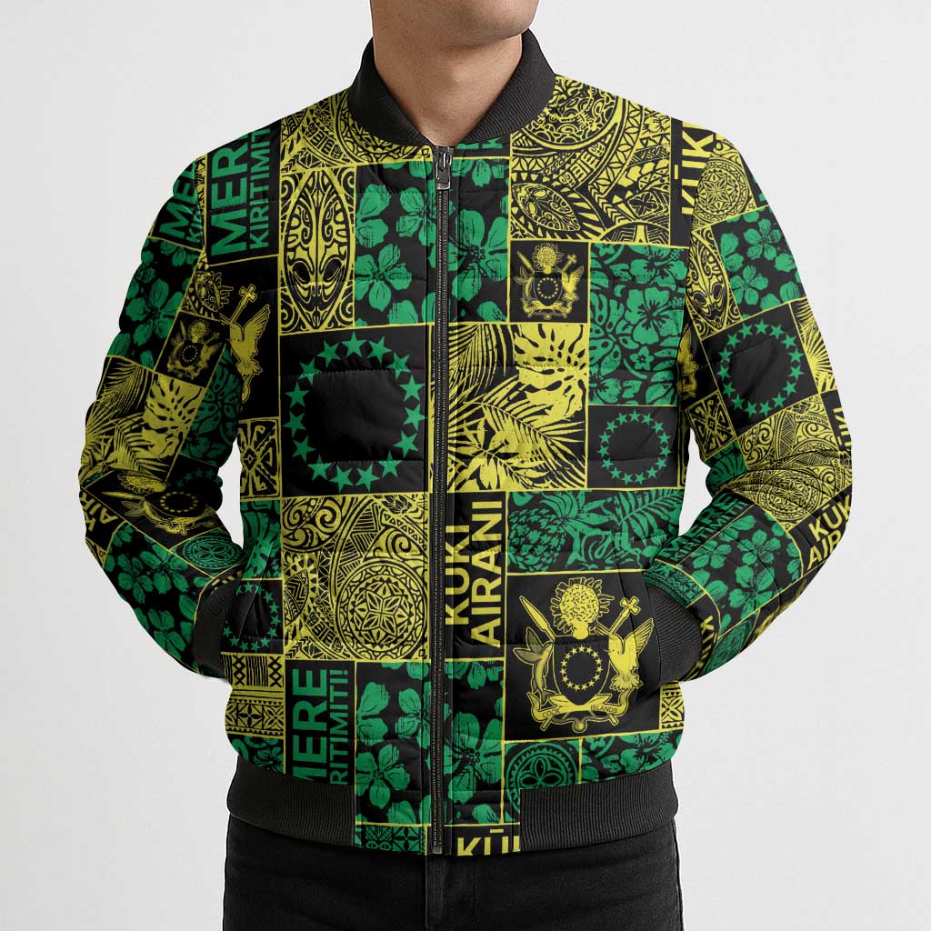 Cook Islands Mere Kiritimiti Bomber Puffer Jacket Pacific Patchwork Xmas Vibes - Polynesian Pride